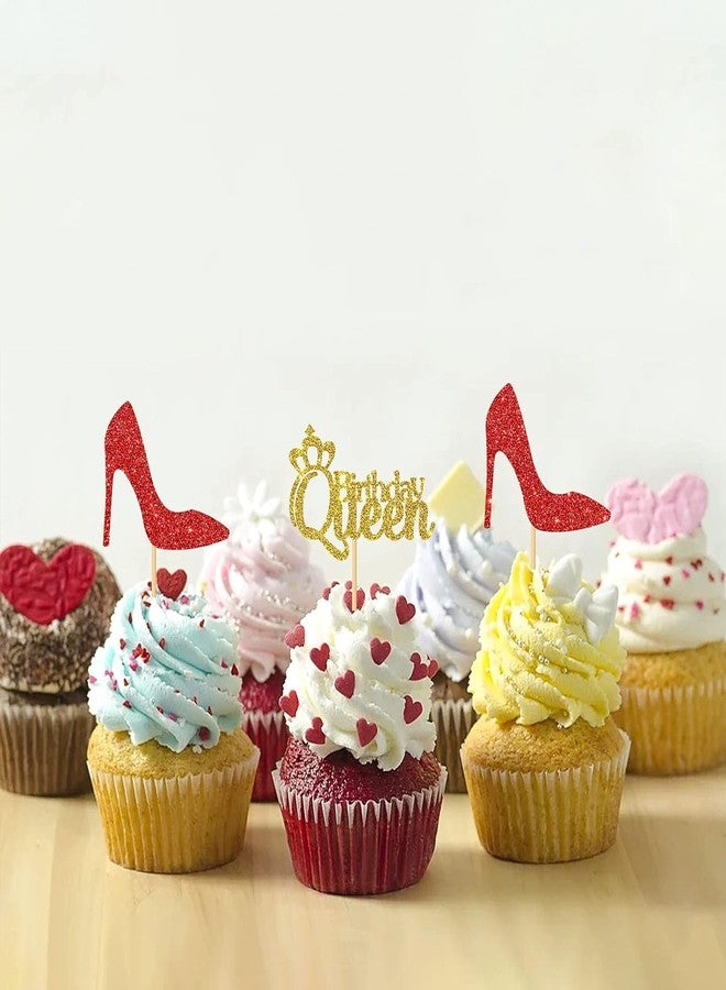 كونفيتي مجموعة كونفيتي! ٢٤ قطعة من زينة كب كيك عيد ميلاد الملكة للنساء والفتيات في أعياد ميلادهن الـ ١٨، ٢٠، ٣٠، ٤٠، زينة كب كيك لحفلات الأميرات، زينة كب كيك عيد ميلاد لامعة باللونين الأحمر والذهبي - Image 4